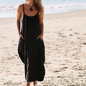 Free People Black Midi Slip Dress